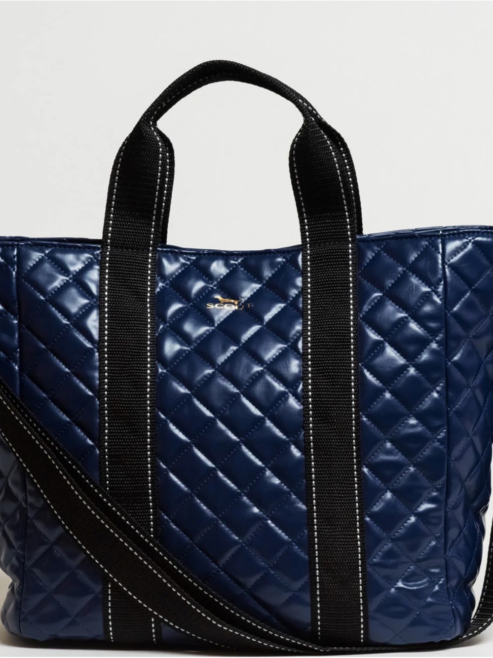 Scout Navy Quilted Tote with Black Straps